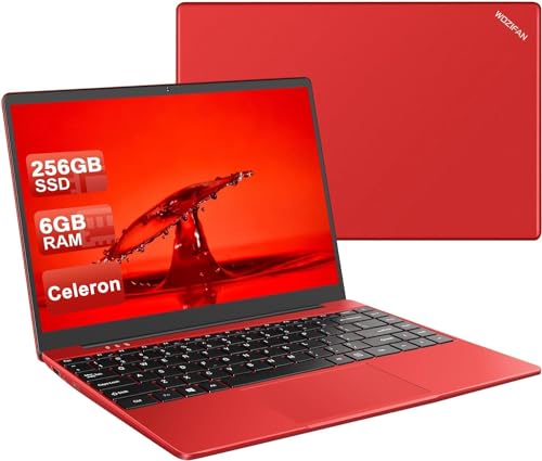 WOZIFAN Ordenador Portátil 14' 256GB SSD N4020(hasta 2.8Ghz) 2-Core Win 11 PC 1920x1080 FHD Dual WiFi BT 4.2 Soporta 1TB SSD Expansión con Ratón Inalámbrico para Trabajo-Estudio-Aprendizaje-Rojo