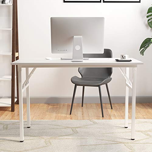Image of Need Office Computer Desk 47.2x23.6 in Sturdy Folding Laptop Table White | White Frame Writing Gaming Work Table /Foldable Home Office Desk /Sewing Table, No Assembly Required
