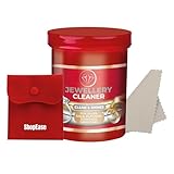 Jewellery Cleaner Solution 145ml – Professional All-Purpose At-Home Cleaning Dip for Silver, Gold, Platinum, Diamonds & Gemstones – Includes Polishing Cloth & Red velvet Pouch.