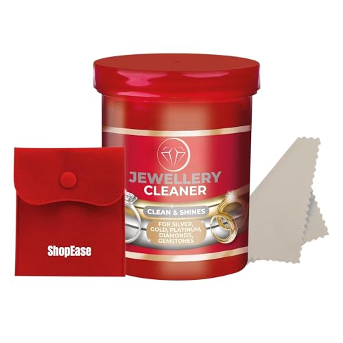 Jewellery Cleaner Solution 145ml – Professional All-Purpose At-Home Cleaning Dip for Silver, Gold, Platinum, Diamonds & Gemstones – Includes Polishing Cloth & Red velvet Pouch.