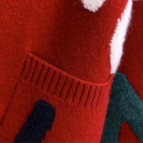 Image of ebossy Women's Cute Alpha Embroidery Cable Knit Cardigans Horn Button Sheep V Neck Slouchy Sweater Coat