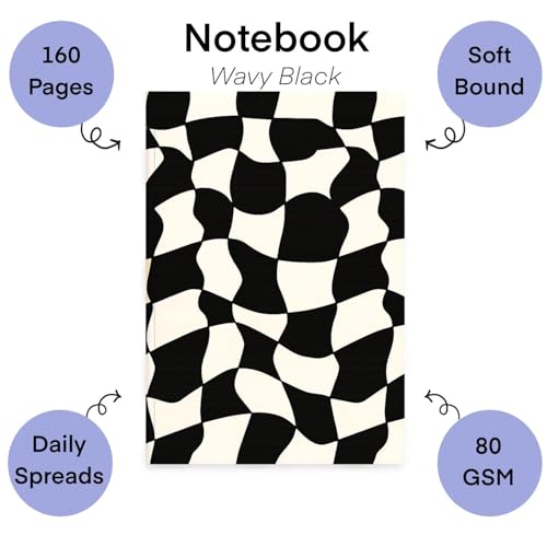 Image of KALP A5 Notebook with Pocket Diary Set - 160 Pages, 80 GSM - Ruled, Soft Cover, Combo for Notes, Journaling, Daily Planning, Perfect for Gifting (Wavy Black)