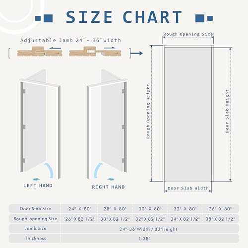 Image of 18 inch x 80 inch Pantry Door with Prehung Door Jamb, Left-Handed Interior Door, 1-Lite Frosted Glass, White MDF with Hardware Kit