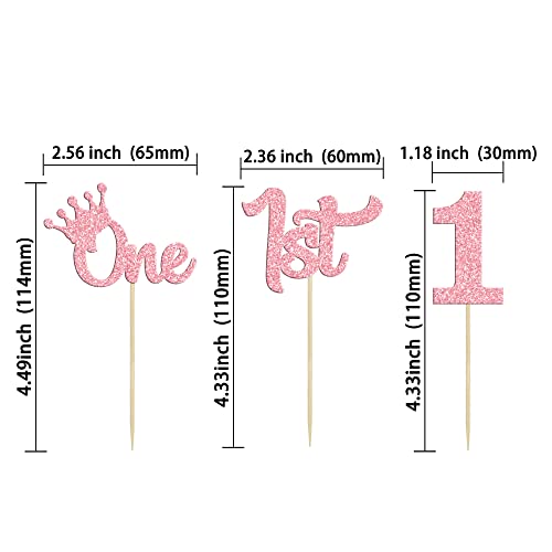 24Pcs One Cupcake Toppers Glitter 1St Birthday Cupcake Pick Decorations For Baby Shower First Birthday Party Cake Decorations Supplies Pink #TOP1