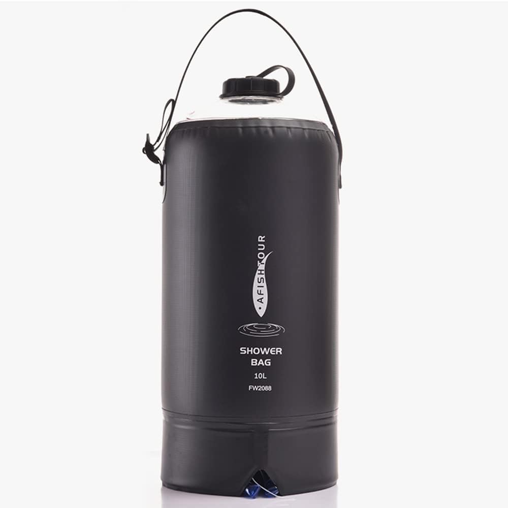 Camping Shower Bag 10 Litre Portable Water Bladder Shower Pump Shower Bag with Pressure Foot Pump and Shower Head for Outdoor Camping (Black)