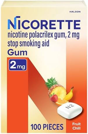 Nicorette 2 mg Nicotine Gum to Quit Smoking - Fruit Chill Flavore...