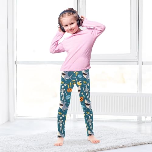 ALAZA Girls' Leggings Children's Yoga Pants Skinny Printed Dance Shark Skeleton Comfortable 4T3