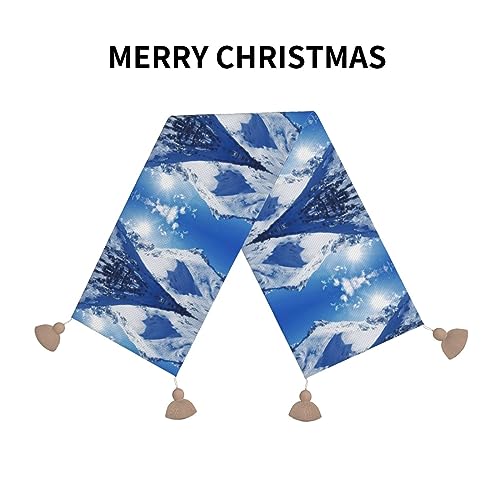 Chemin de table de Noël anti-table vide modèle Snow Mountain 152,4 cm à pompons