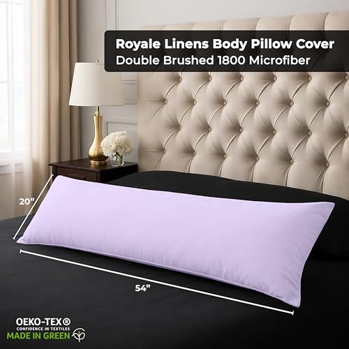 Image of Royale Linens Body Pillow Cover - Double Brushed 1800 Microfiber - 20 inchx54 inch with Hidden Zipper Closure - Wrinkle & Fade Resistant - Super Soft Body Pillowcase 2 Pack (Lavender, Pack of 2)