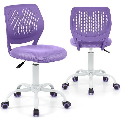 GLACER Kids Desk Chair, Armless Study Chair with Adjustable Height & Swivel, Low Back, Ergonomic Rolling Office Chair Computer Chair for Teens, Children (Purple)