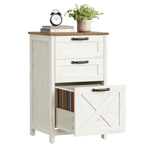 VASAGLE File Cabinet 3-Drawer Filing Cabinet for Home Office Modern Farmhouse Adjustable Hanging Rail for A4 Letter Files Printer Stand Study Bedroom Rustic White and Honey Brown UOFC087WJ02S