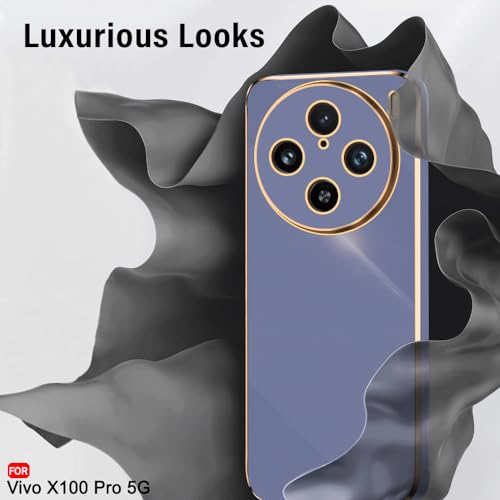 Image of TheGiftKart Luxurious Golden-Plated Back Cover Case for Vivo X100 Pro 5G | Raised Lips for Camera & Screen Protection | Shockproof Design | Stylish Back Cover Case for Vivo X100 Pro (TPU, Grey Blue)