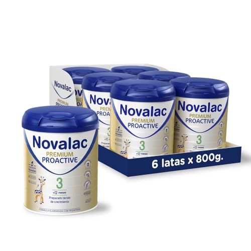 Novalac Premium Proactive 3 Leche de Continuación 1-3 Años, Contribuye al Desarrollo Normal y del sistema inmunitario del Bebé, Fórmula rica en Calcio, Yodo, ViT A y D - 6 x 800 g