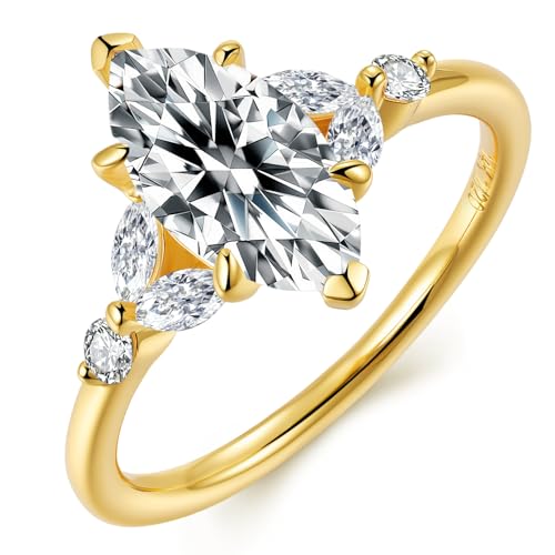 Jknel 2ct 6x12mm Marquise Cut Moissanite Engagement Rings for Women 14k Gold Vermeil S925 Silver Promise Wedding Rings April Birthstone for Mothers Day Valentines Day Anniversary Christmas Size 7