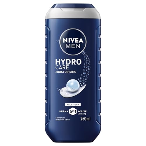 NIVEA MEN Hydrocare Shower Gel (250 ml) Moisturising Body Wash for Men with Aloe Vera Revitalising NIVEA MEN Shower Gel for Body Face and Hair