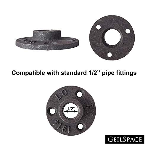 GeilSpace Floor Flange, Malleable Iron Pipe Fittings - Vintage DIY Industrial Shelving, Industrial Decor, Furniture DIY (1/2\", Grey)