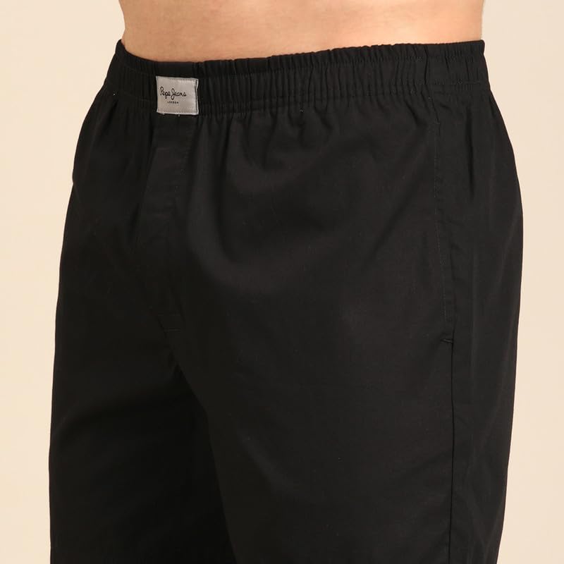 Image of Pepe Jeans Men's Solid 100% Cotton Regular Fit Long Boxer Shorts | Classic Comfortable Innerwear Long Boxer for Everyday & Lounge Wear | Soft Breathable Fabric | Elastic Waistband | All-Day Comfort