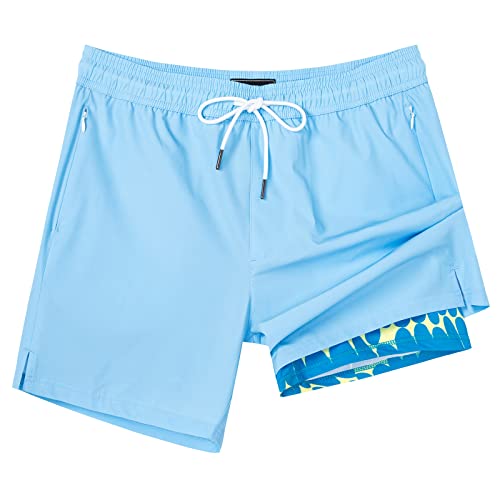 SURF CUZ Mens Swim Trunks with Compression Liner Swimming Trunks 5 Inch Bathing Suit Quick Dry Swim Shorts