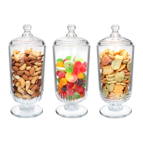 Woaiwo-q 24fl oz Glass Candy Jars with Lids,3 Pack Apothecary Jars,Storage Jar for Candy, Cookies, Snacks, Kitchen Pantry, Clear Glass Jar for Countertop Display & Party Favors