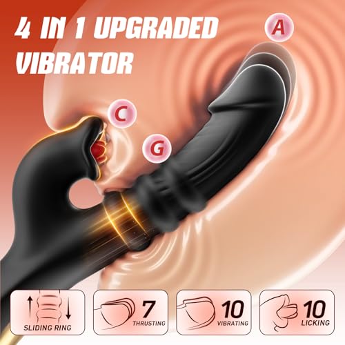 Image of Toendi Black Sex Toy for Women, G Spot Thrusting Dildos with Sliding Ring | G Spot Dildo 7 Thrusting Modes & Rabbit Vibrator 10 Tongue Licking Vibrating Modes, AI Sync for Couples Sex Device Games