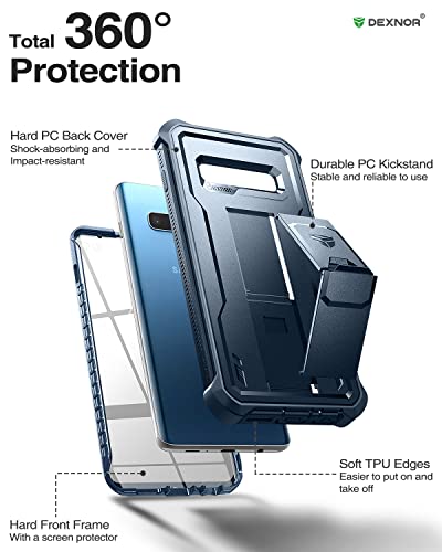 Image of Dexnor for Samsung Galaxy S10+ Plus Case, [Built in Screen Protector and Kickstand] Heavy Duty Military Grade Protection Shockproof Protective Cover for Samsung Galaxy S10 Plus Blue