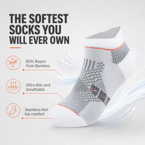 Image of BAMBOOVEN Ankle Socks for Men Women 6 Pack Thin Bamboo Rayon Low Cut Socks | BAMBOOVEN Ankle Socks for Men Women 6 Pack Thin Bamboo Rayon Low Cut Socks, No Slip Cushioned Running Socks with Arch Support