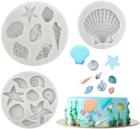 APOMOONS 3 PCS Marine Theme Cake Fondant Silicone Mold Seashell C...