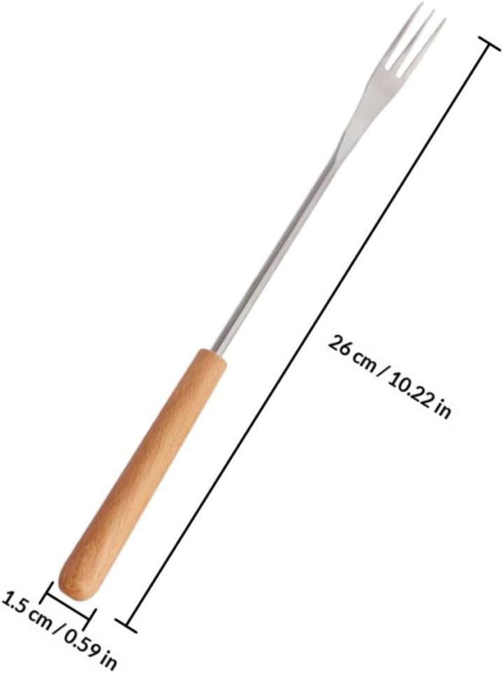 Totority 4 Pcs Stainless Steel Fondue Cheese Forks with Wooden Handles, Long Handle Anti-scald Roasting Sticks for Barbecue, Dessert, and Fruit Serving