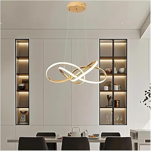 Image of One94Store Modern Gold LED Twisted Pendant Chandelier Light - Tricolour (Warm, Cool & Natural White) - Double Curl Design Jhumar for Kitchen, Dining, Living Room - Fancy Hanging Light