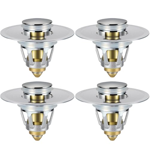 Tgosomt Bathroom Sink Stopper 4 Pack, Bathroom Sink Drain Strainer, Revolutionary Bathroom Accessories and Essentials (Brushed Nickel)
