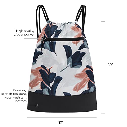 Drawstring Backpack For Women | Durable Lightweight Gym Backpack With Graphic Designs | Great For Drawstring Bags For The Gym, Travel, And Overnights | Navy/Coral - Guava Leaves #TOP4