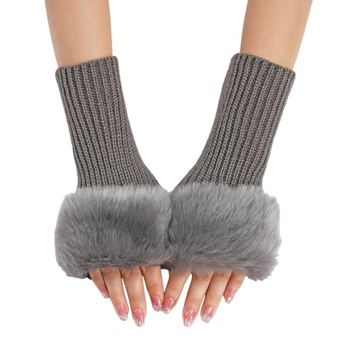 Generisch boxhandschuhe Modische fingerlose Handschuhe für Damen warmem Strickmaterial mit umwandelbaren Fäustlingen floralem Design für stilvolle Winteraccessoires (Dark Gray, One Size)
