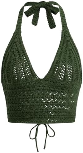Naileksi Women Lace Up Backless Crochet Crop Halter Top Y2k Slim ...