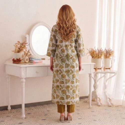 Image of ANNI Designer Kurta Set for Women Erode Rayon Printed | Kurti Set for Woman | Kurta Pant 2 Piece Outfit | V Neck 3 /4 Sleeve Regular Fit Ethnic Dress Stylish Kurta Sets for Women Clothing