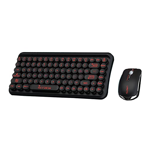 Wireless Computer Keyboard and Mouse Set,Mini Compact 85-Key Typewriter Retro Round Keycaps Laptop Keyboards with 2.4GHz Connection and Optical Mouse Perfect for Home Office Use (Black)