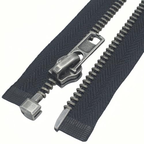 Image of MebuZip #8 24 Inch Antique Silver Separating Jacket Zipper for Men (24 inch RH) | Right Handed Zipper Heavy Duty Metal Zippers for Sewing Men's Jackets Coats