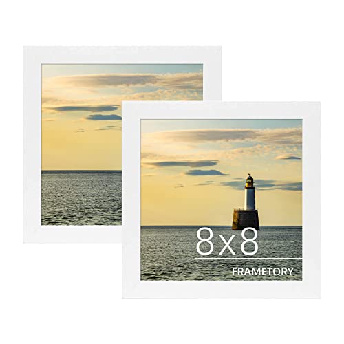 Frametory, 8X8 Picture Frame - Composite Wood With Glass - Square Photo Frame Horizontal And Vertical For Wall And Tabletop (White, 2 Pack) #TOP28