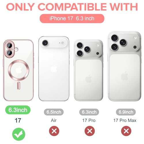 Coque iPhone 17 transparente rose anti-choc et anti-rayure d'objectif compatible MagSafe - 7