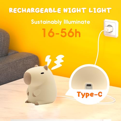 UNEEDE Cute Capybara Night Light, Novelty Animal Silicone Nursery Night Light Rechargeable Table Bedside Lamp with Touch Sensor for Bedroom Living Room Squishy Capybara Stuff Boys Girls Gifts — view 5