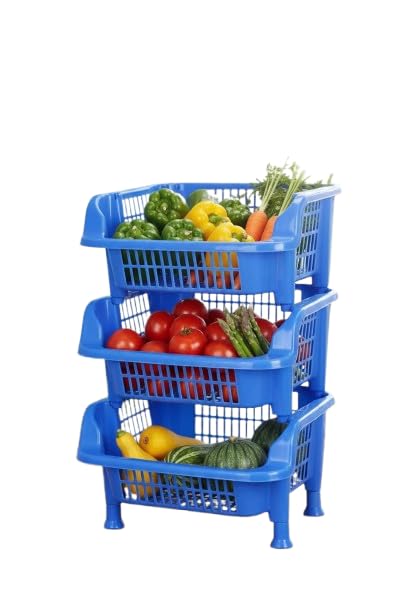 3-Tier Plastic Fruit & Vegetable Storage Basket | Stackable Kitchen Organizer Rack | Multipurpose Storage Stand (Sky Blue)-image-18