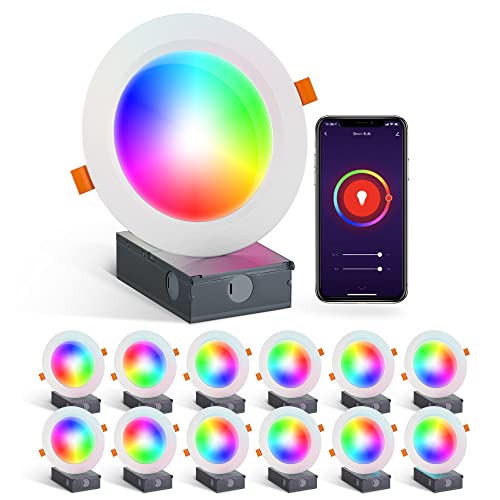 Lovus 12-Pack 6Inch Smart Recessed Lighting, 12W Rgbcw Color Changing Led Wifi Bluetooth Recessed Lighting Compatible With Alexa & Google Assistant, Led Recessed Lighting With Junction Box, Ts00804 #TOP6