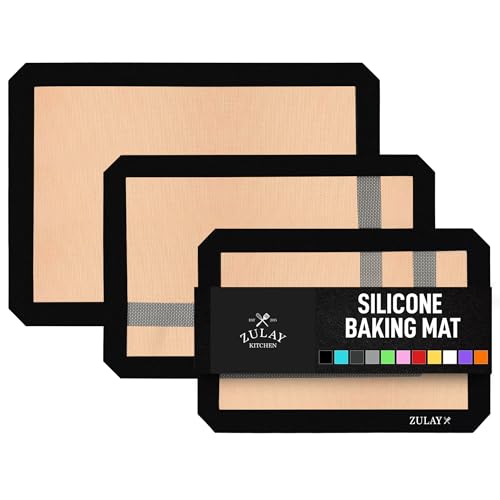 Zulay Kitchen Silicone Baking Mat Sheet Set (3 sizes) - Reusable Baking Mat Nonstick - Half Sheet Baking Mat For Oven (Black, 3 Pack)