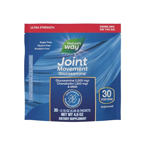 Nature's Way Joint Movement Glucosamine Drink Mix, Ultra Strength Glucosamine, MSM, Hyaluronic Acid, Vitamin D3, Supports Bones, Muscles, Cartilage*, No Sugar, Joint Support*, 30 Unflavored Packets