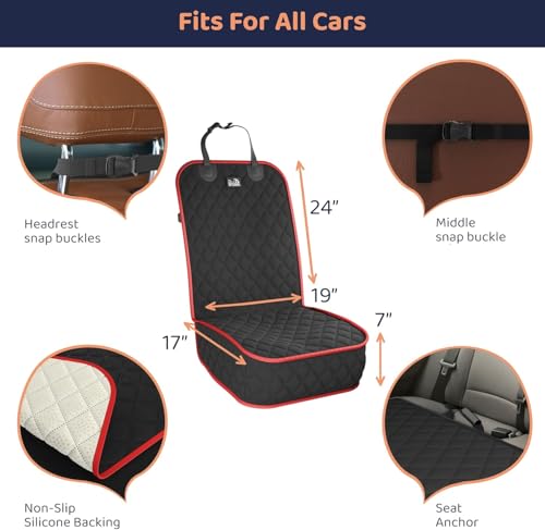 Image of Front Seat Dog Cover for Car, Truck & SUV - Waterproof, Non-Slip Pet Car Seat Cover for Dogs - Durable, Clean, Front Passenger Seat Protector for Pets & Vehicles. (2, Red)