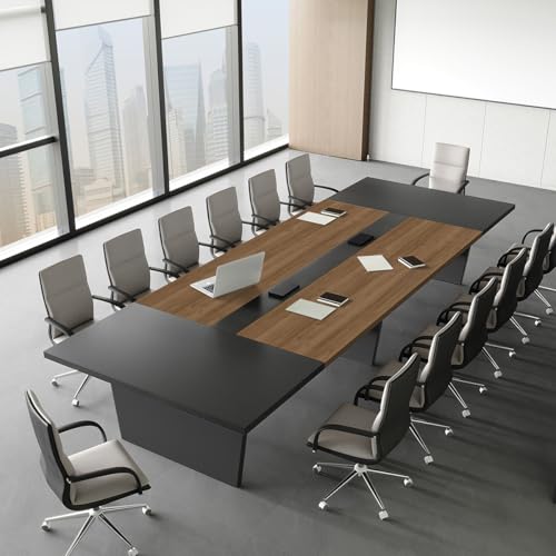 Huariifowm 10FT Conference Table for 8-10 People, Large Rectangular Boardroom Meeting Table with Built-in Power Outlets, USB-C Ports, 2" Thick Tabletop & Heavy-Duty Base, Walnut + Gray