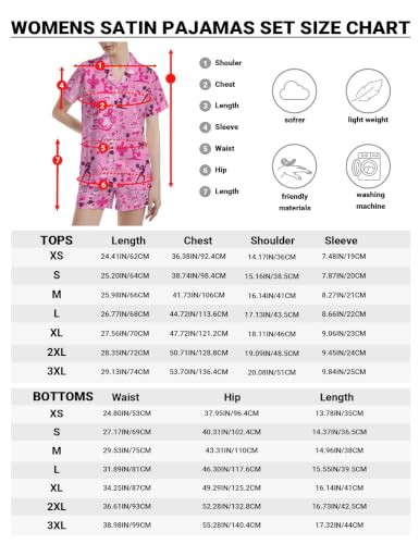 Image of Funny Pajamas for Women Set Print Satin Loungewear Pjs Short Sleeve Button Down Top and Shorts Sets Sleepwear XS-3XL
