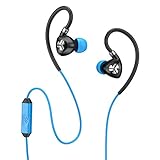 JLab Audio Fit2 Sport Wired Earbuds | Sport Fit with Customizable Memory Wire Earhook | IPX5 Waterproof & Sweatproof | C3 Sound with Titanium Drivers | Black & Blue