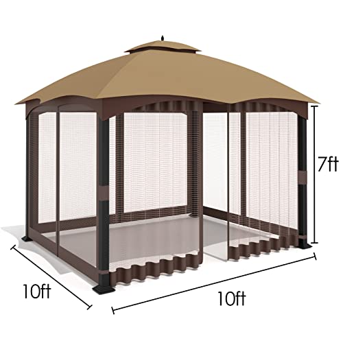 Tanxianzhe 10'X10' Gazebo Replacement Mosquito Netting 4-Panel Patio Screen Walls With Zipper (Brown) #TOP1