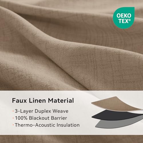 Image of Linen Textured Total Blackout Curtains 96 Inches Long, Copper Brown | 100% Blackout Shield Grommet Blackout Curtains for Bedroom, Thermal Insulated Drapes for Living Room, 50 inchW x 96 inchL, 2 Panels