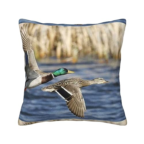 Housse de coussin canards colverts velours côtelé décoration maison